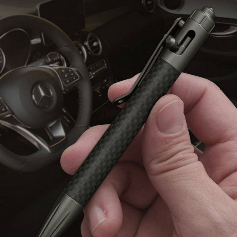 Steel Bolt Action Tactical Pen – Carbon Fiber with Tungsten Glass Breaker EDC detail image - detail view 3