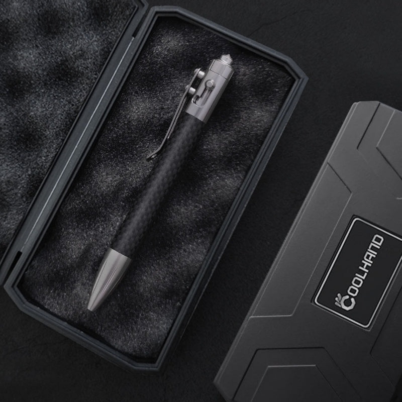 Steel Bolt Action Tactical Pen – Carbon Fiber with Tungsten Glass Breaker EDC detail image - detail view 4