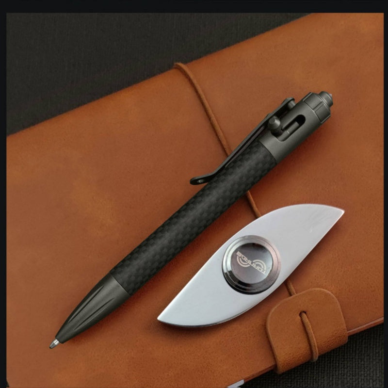 Steel Bolt Action Tactical Pen – Carbon Fiber with Tungsten Glass Breaker EDC detail image - detail view 9
