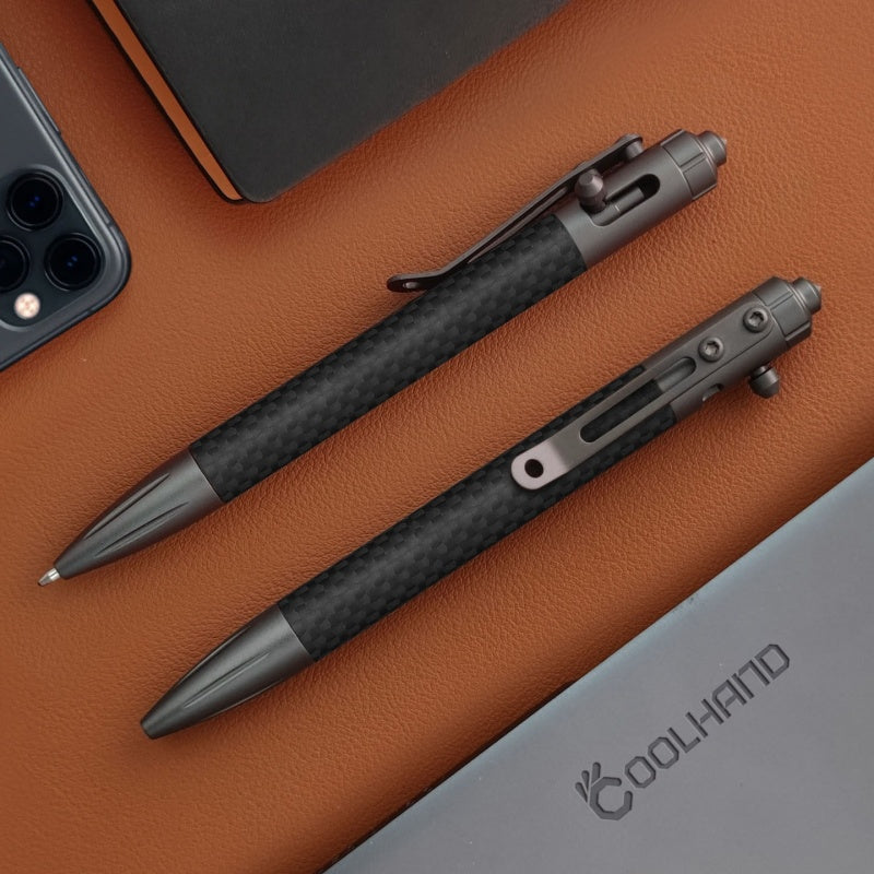 Steel Bolt Action Tactical Pen – Carbon Fiber with Tungsten Glass Breaker EDC product image