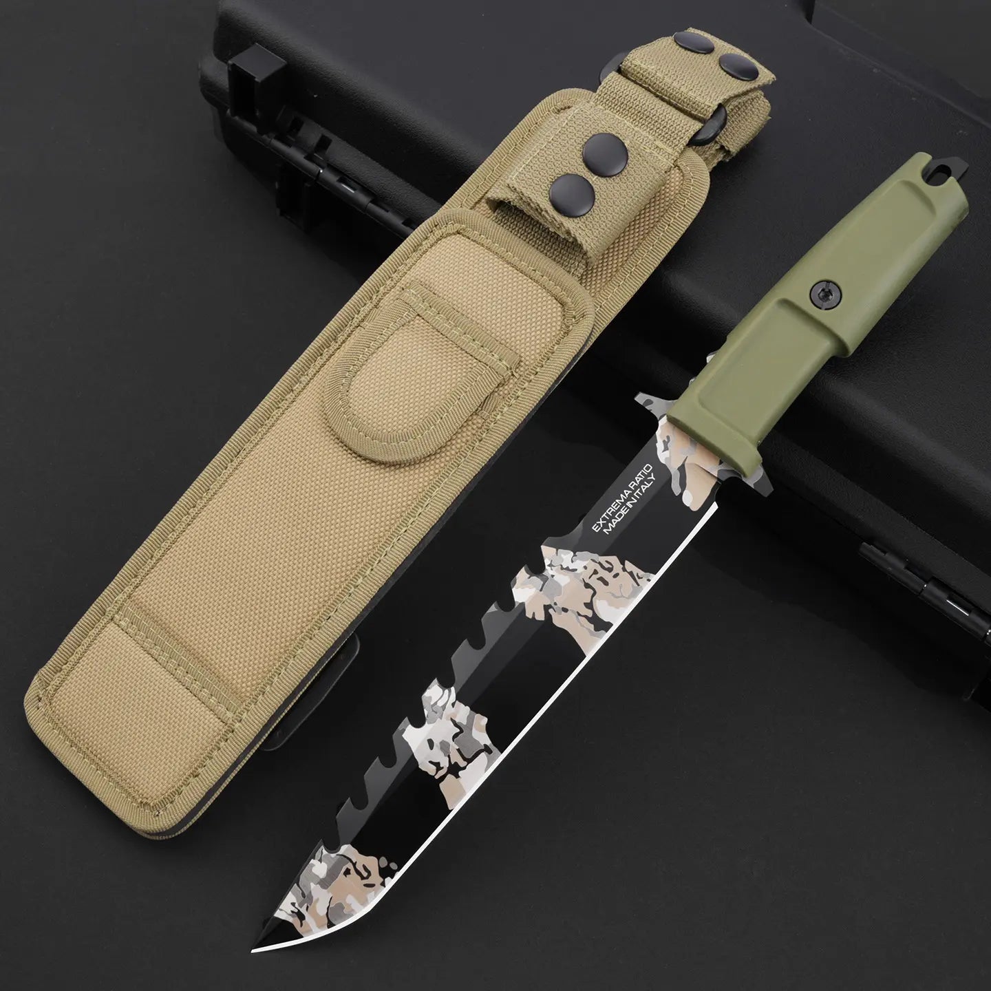 Steel Bushcraft Knife – Fixed Blade Tactical N690Co Tanto Tip Survival Spear Hunting product image