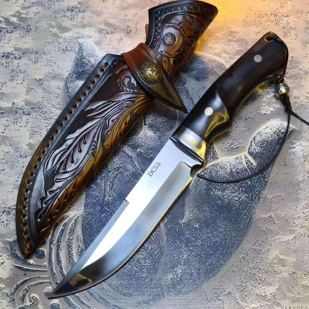 Steel Fixed Blade Knife – DC53 Tactical 61 HRC Ebony Handle Outdoor Survival product image