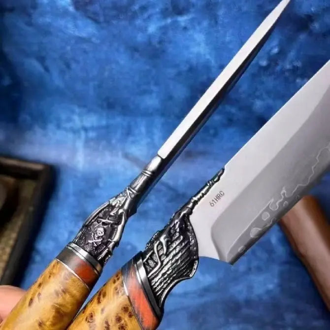 Steel Fixed Blade Knife – Handcrafted Survival SKD-11 Thuja Wood Handle Pirate Collector detail image - detail view 4
