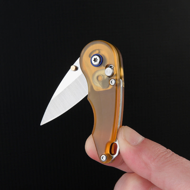 Steel Folding Knife – Keychain 7Cr PEI Handle Drop Point Amber EDC Mini Pocket detail image