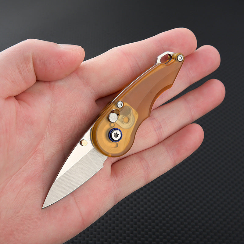 Steel Folding Knife – Keychain 7Cr PEI Handle Drop Point Amber EDC Mini Pocket detail image - detail view 3