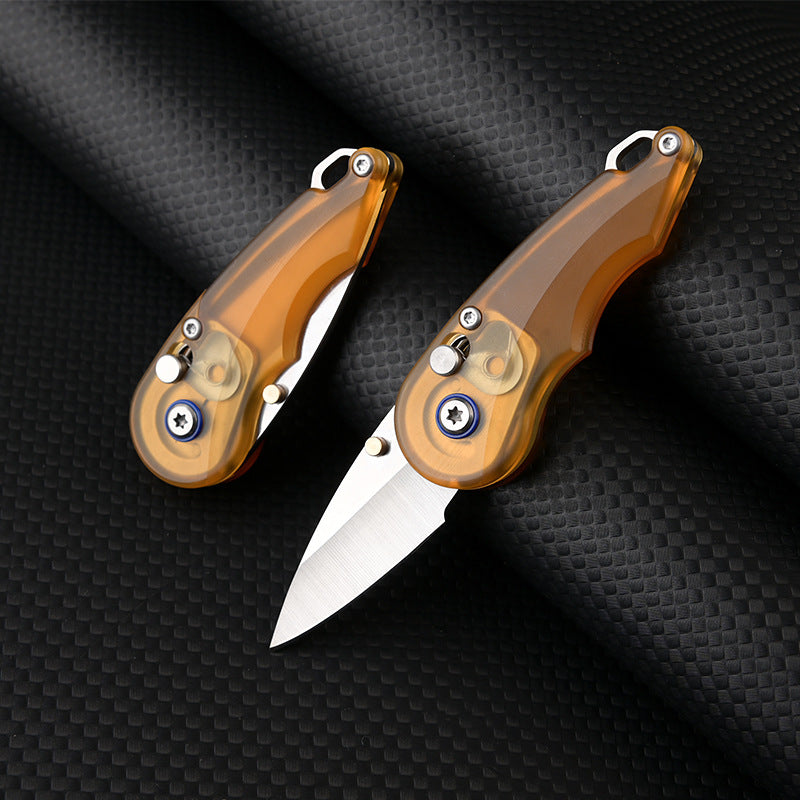 Steel Folding Knife – Keychain 7Cr PEI Handle Drop Point Amber EDC Mini Pocket detail image - detail view 4