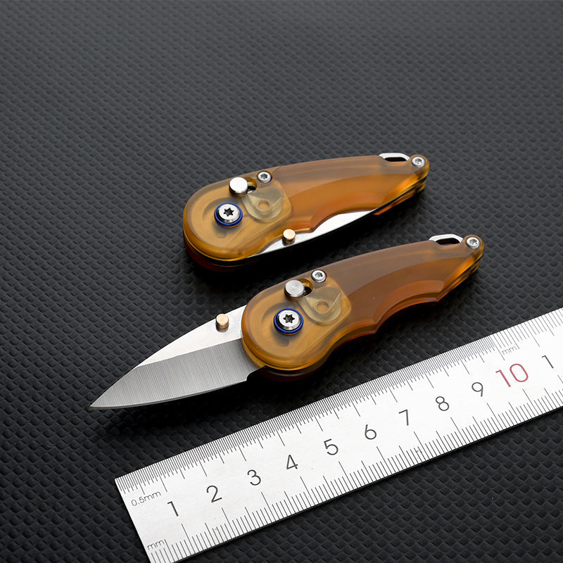 Steel Folding Knife – Keychain 7Cr PEI Handle Drop Point Amber EDC Mini Pocket detail image - detail view 5