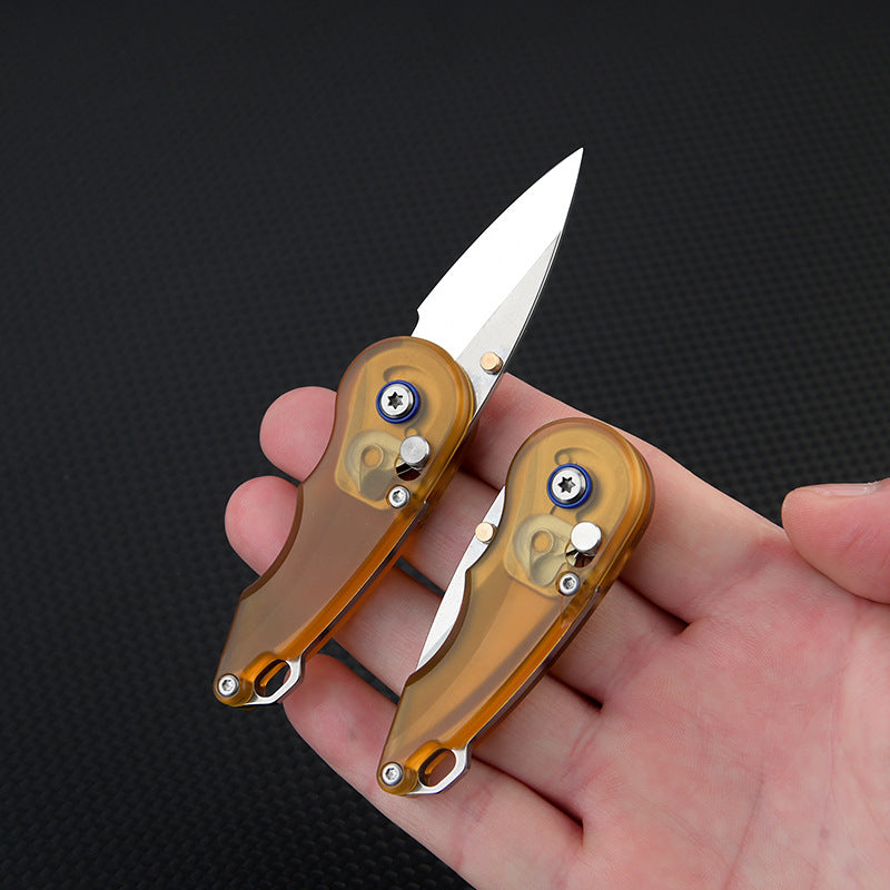 Steel Folding Knife – Keychain 7Cr PEI Handle Drop Point Amber EDC Mini Pocket detail image - detail view 6