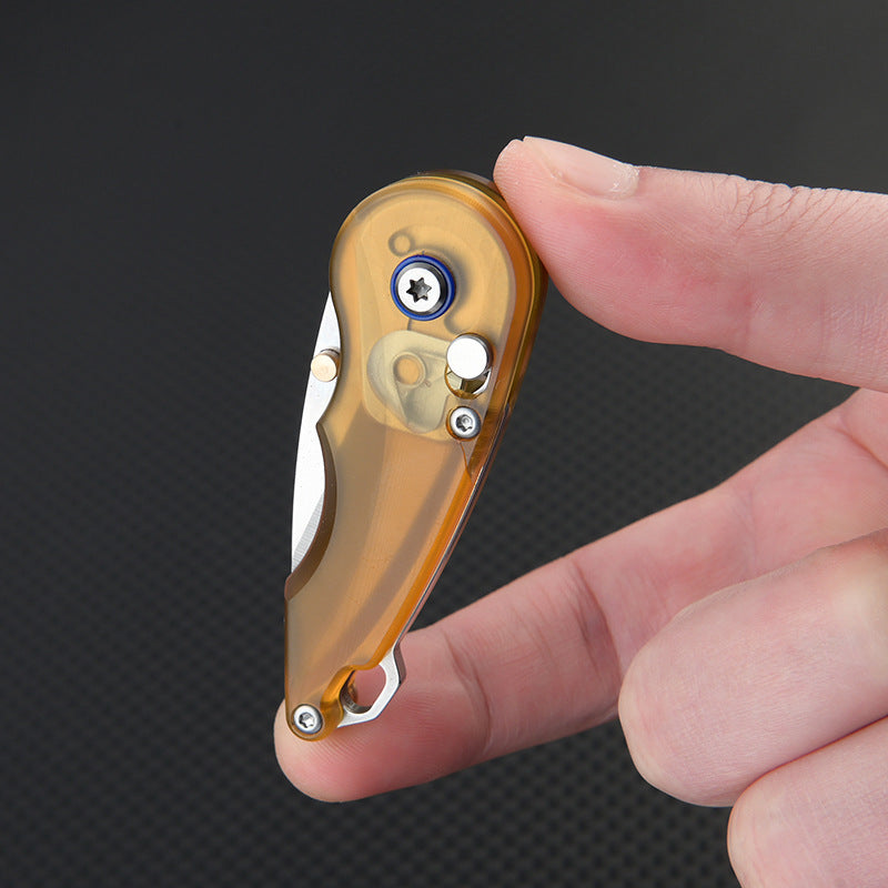 Steel Folding Knife – Keychain 7Cr PEI Handle Drop Point Amber EDC Mini Pocket detail image - detail view 7