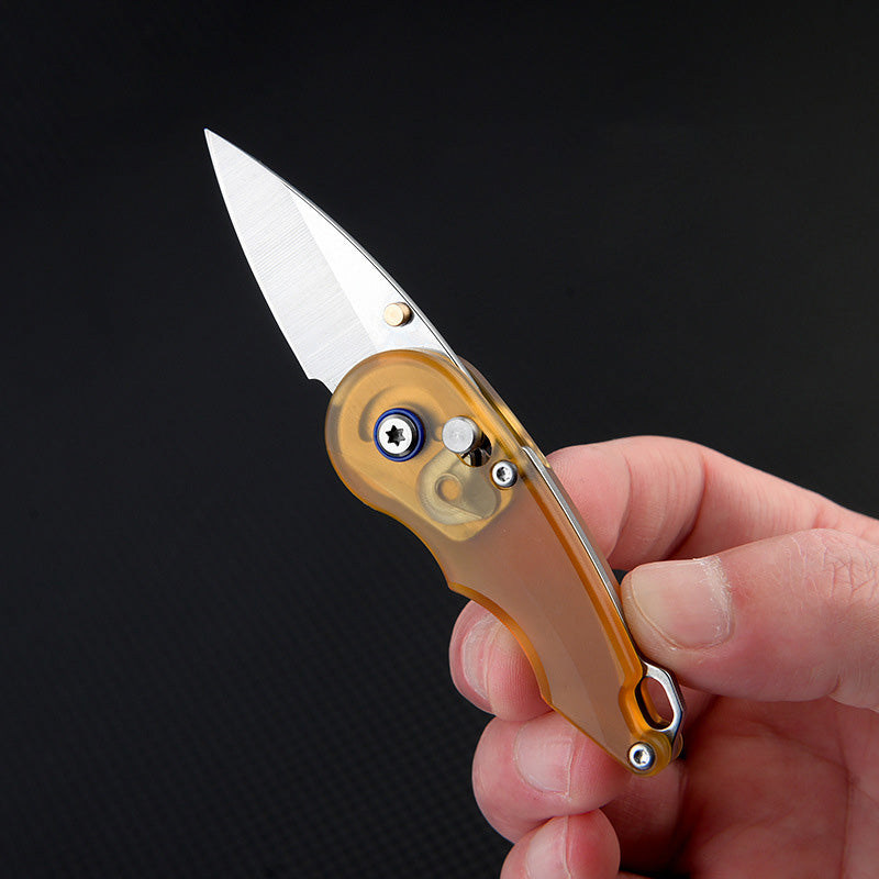 Steel Folding Knife – Keychain 7Cr PEI Handle Drop Point Amber EDC Mini Pocket product image