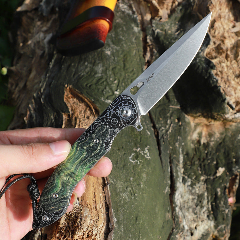 Steel Folding Knife – M390 Steampunk Pocket Green Resin Handle EDC Collector detail image