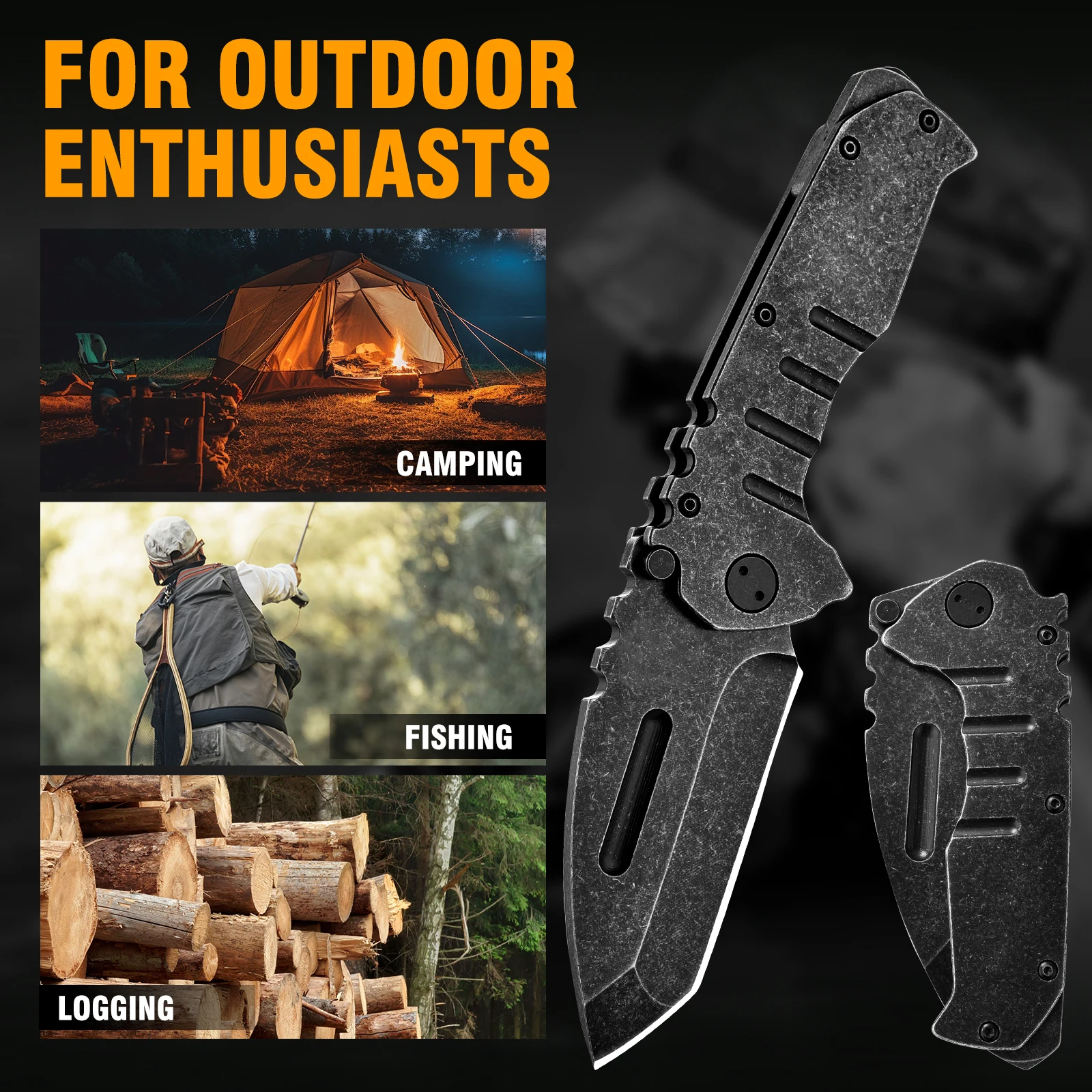 Steel Folding Knife – Machete D2 59-60 HRC Camping Machete Outdoor EDC Survival detail image - detail view 15