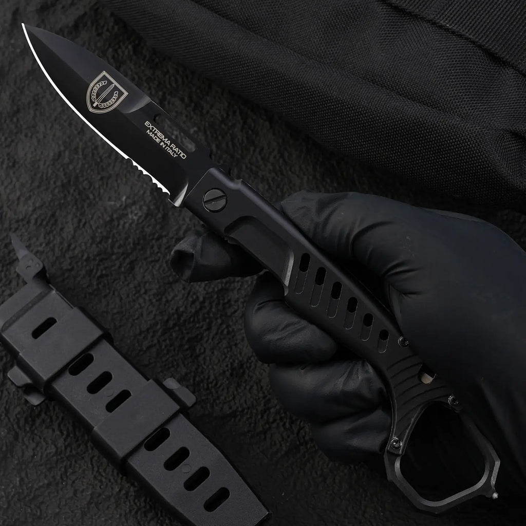 Steel Folding Knife – Tactical N690C Finger Ring Design Black Finish EDC First Responder detail image - detail view 5