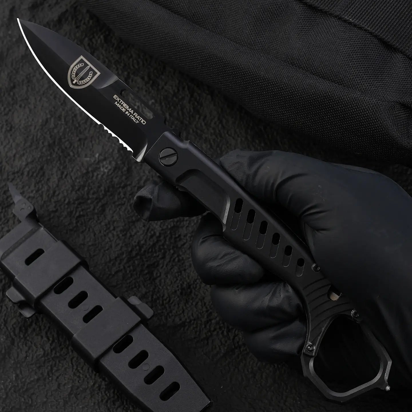 Steel Folding Knife – Tactical N690C Finger Ring Design Black Finish EDC First Responder detail image - detail view 5