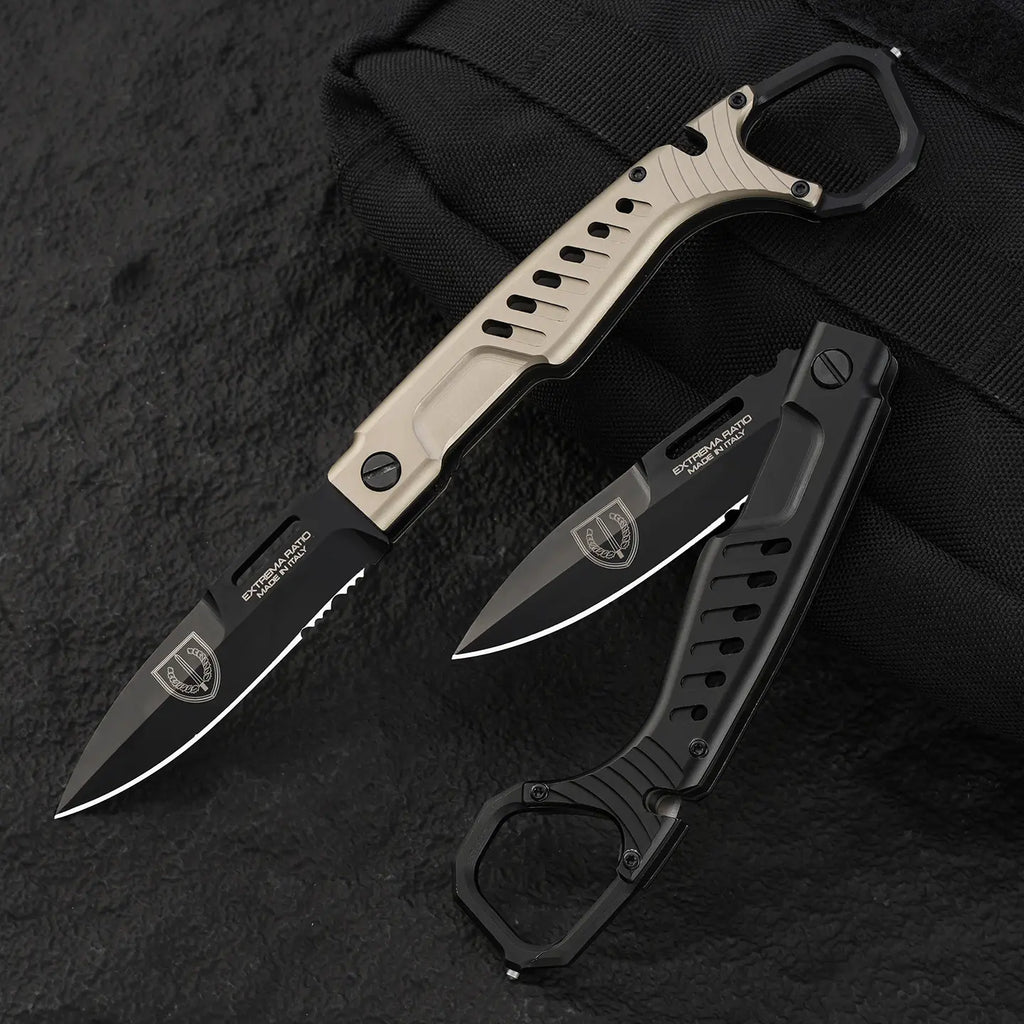 Steel Folding Knife – Tactical N690C Finger Ring Design Black Finish EDC First Responder detail image - detail view 7