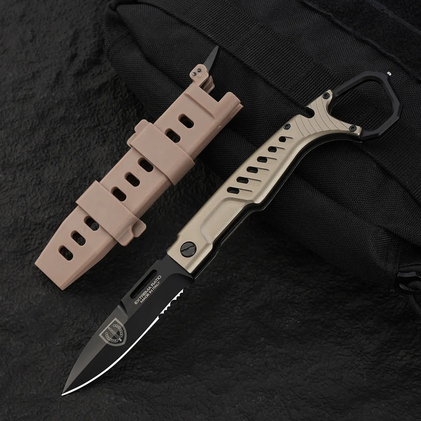 Steel Folding Knife – Tactical N690C Finger Ring Design Black Finish EDC First Responder product image