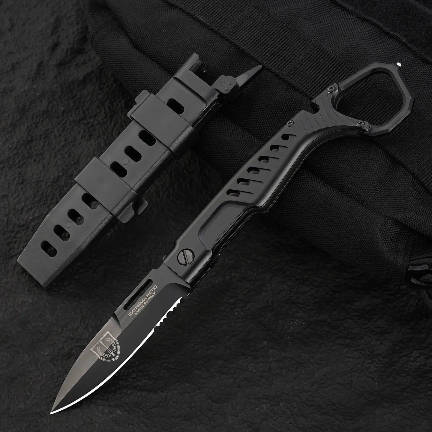 Steel Folding Knife – Tactical N690C Finger Ring Design Black Finish EDC First Responder variant image