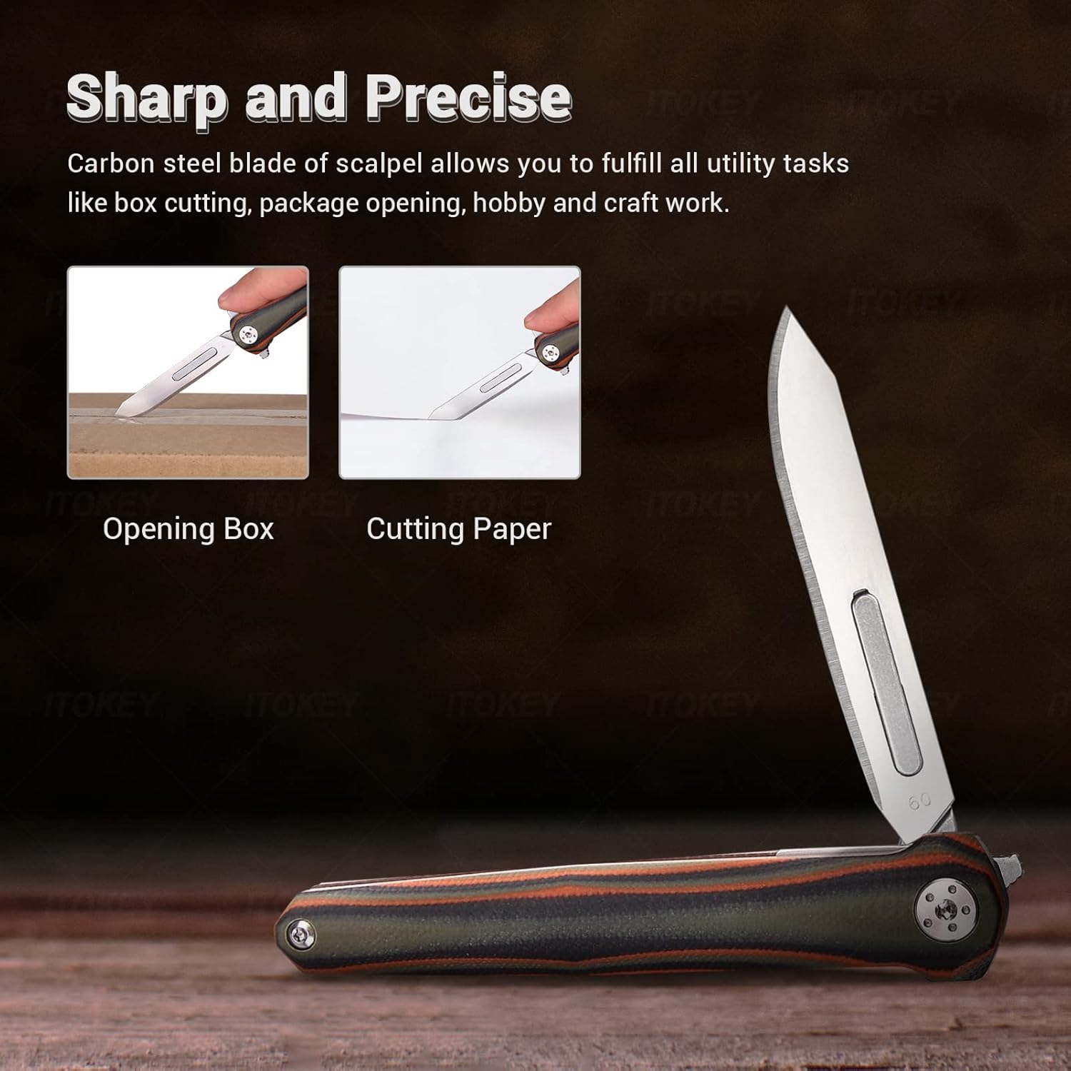 Steel Folding Knife – ViperFold Scalpel with Carbon Blade with G10 Handle + 10 Blades detail image