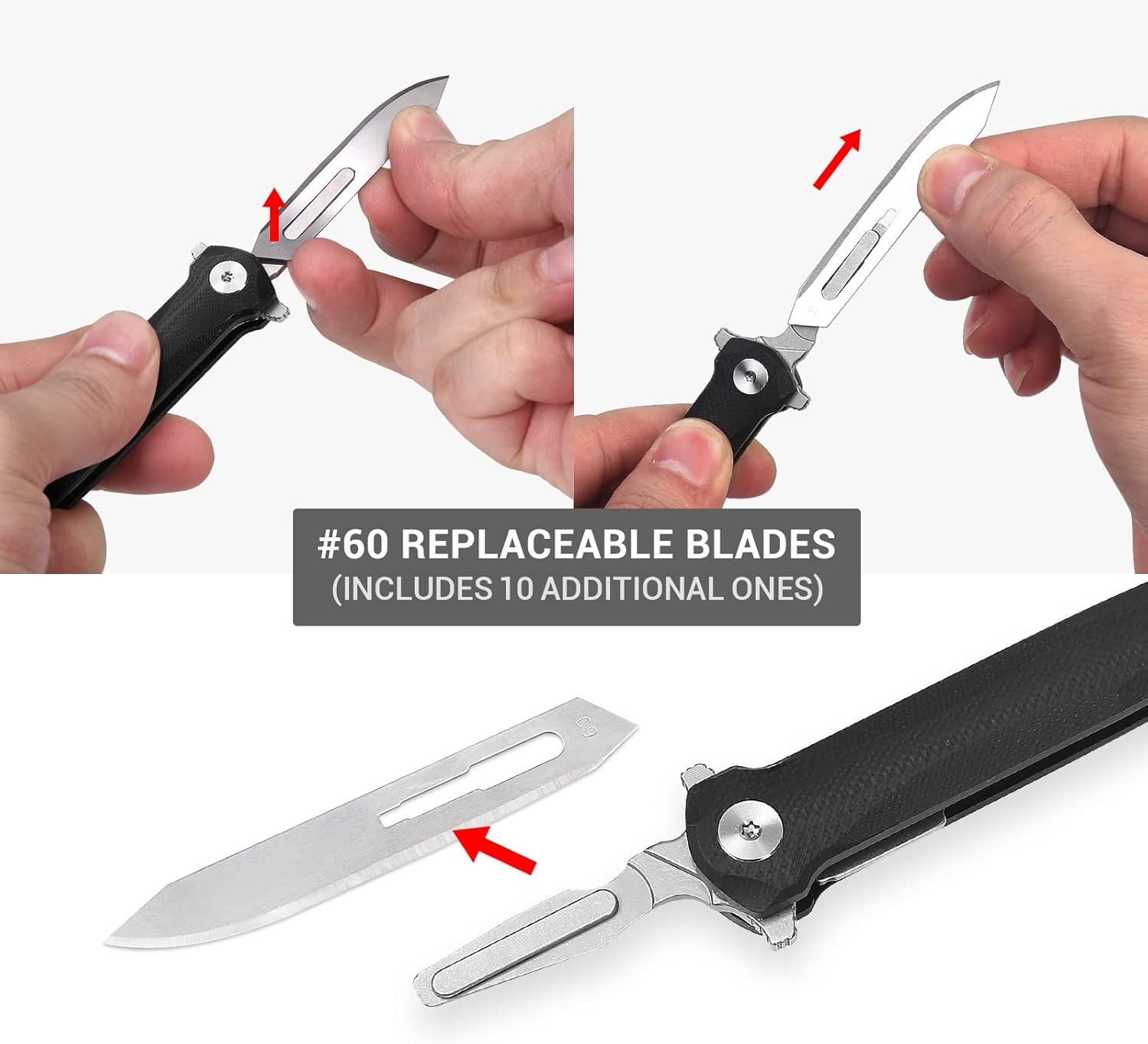 Steel Folding Knife – ViperFold Scalpel with Carbon Blade with G10 Handle + 10 Blades detail image - detail view 3