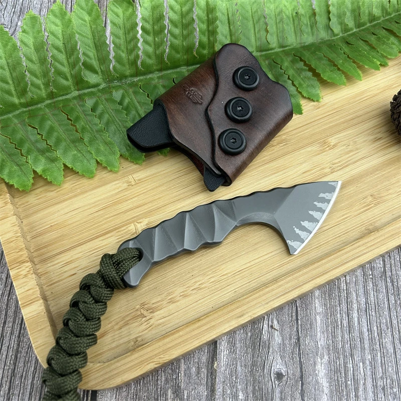 Steel Tactical Axe – Lil' Axion D2 Mini Knife with One-Piece Construction with Sheath EDC detail image - detail view 10