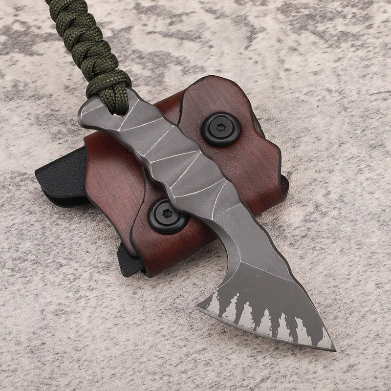 Steel Tactical Axe – Lil' Axion D2 Mini Knife with One-Piece Construction with Sheath EDC detail image - detail view 11
