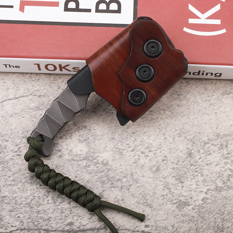 Steel Tactical Axe – Lil' Axion D2 Mini Knife with One-Piece Construction with Sheath EDC detail image - detail view 12