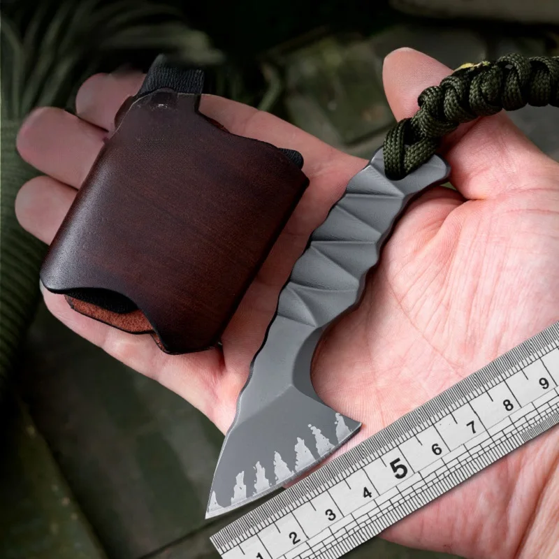 Steel Tactical Axe – Lil' Axion D2 Mini Knife with One-Piece Construction with Sheath EDC detail image - detail view 6