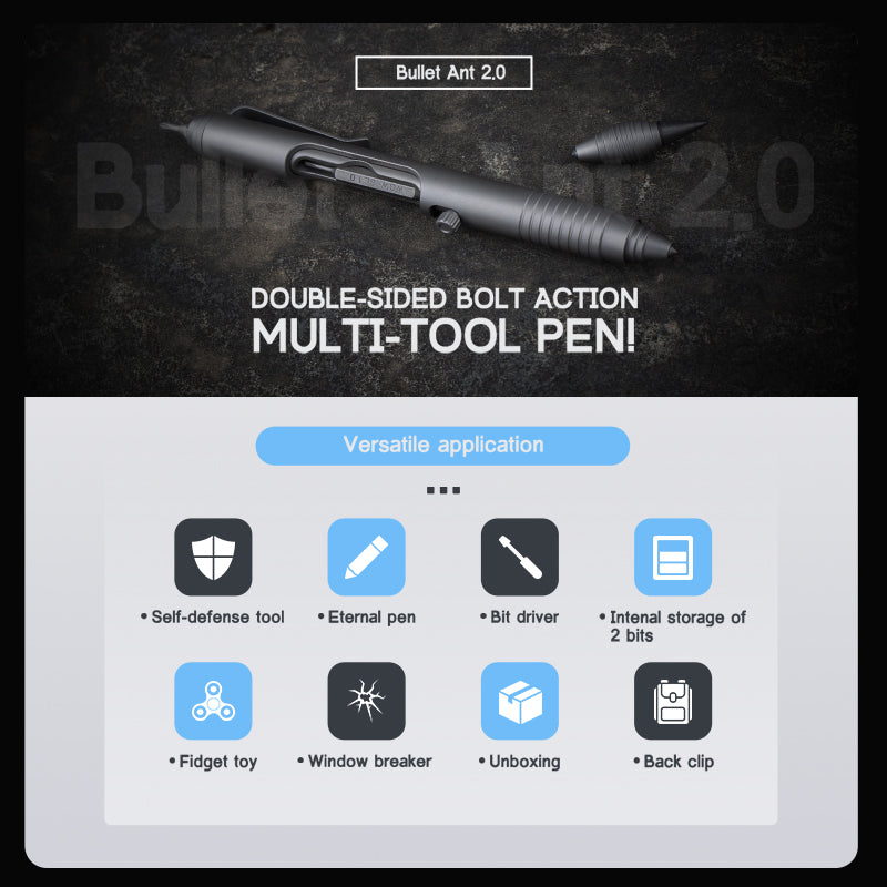 Titanium Bolt Action Tactical Pen – Bullet Ant 2.0 - Multi-Tool with EDC detail image - detail view 10