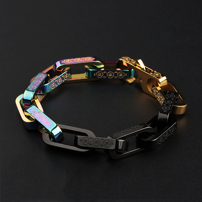 Titanium Bracelet – FloraLink Chains Unisex Modern Steel with Daisy Pattern Engraving variant image - product view 9