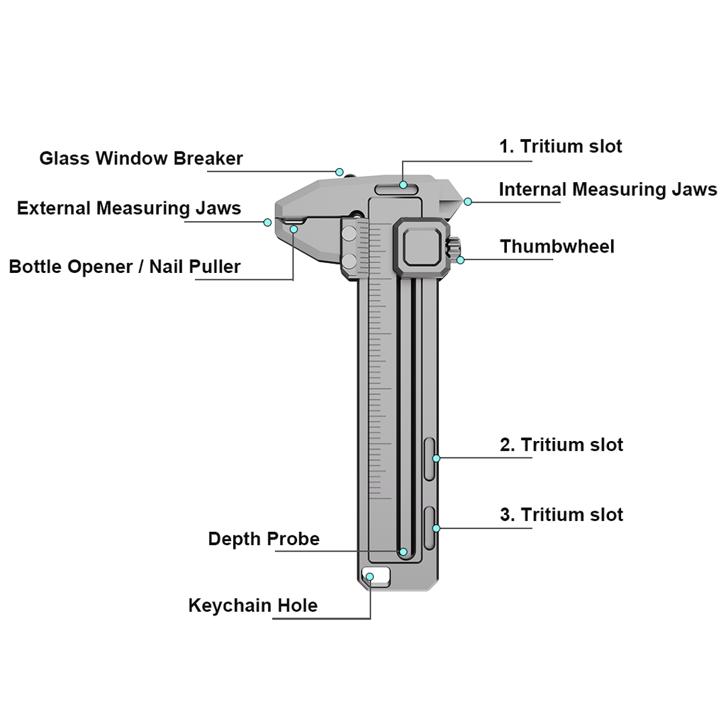 Titanium EDC Multi-Tool – TiCal Pro GR5 Mini Caliper with 9-in-1 -Function Measurement detail image