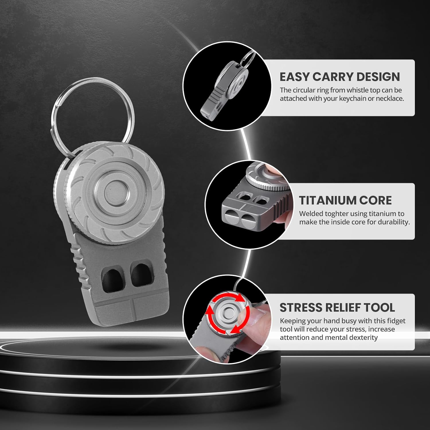 Titanium Fidget Spinner – SonicSpinner Emergency Whistle with 120dB Survival Whistle detail image - detail view 6