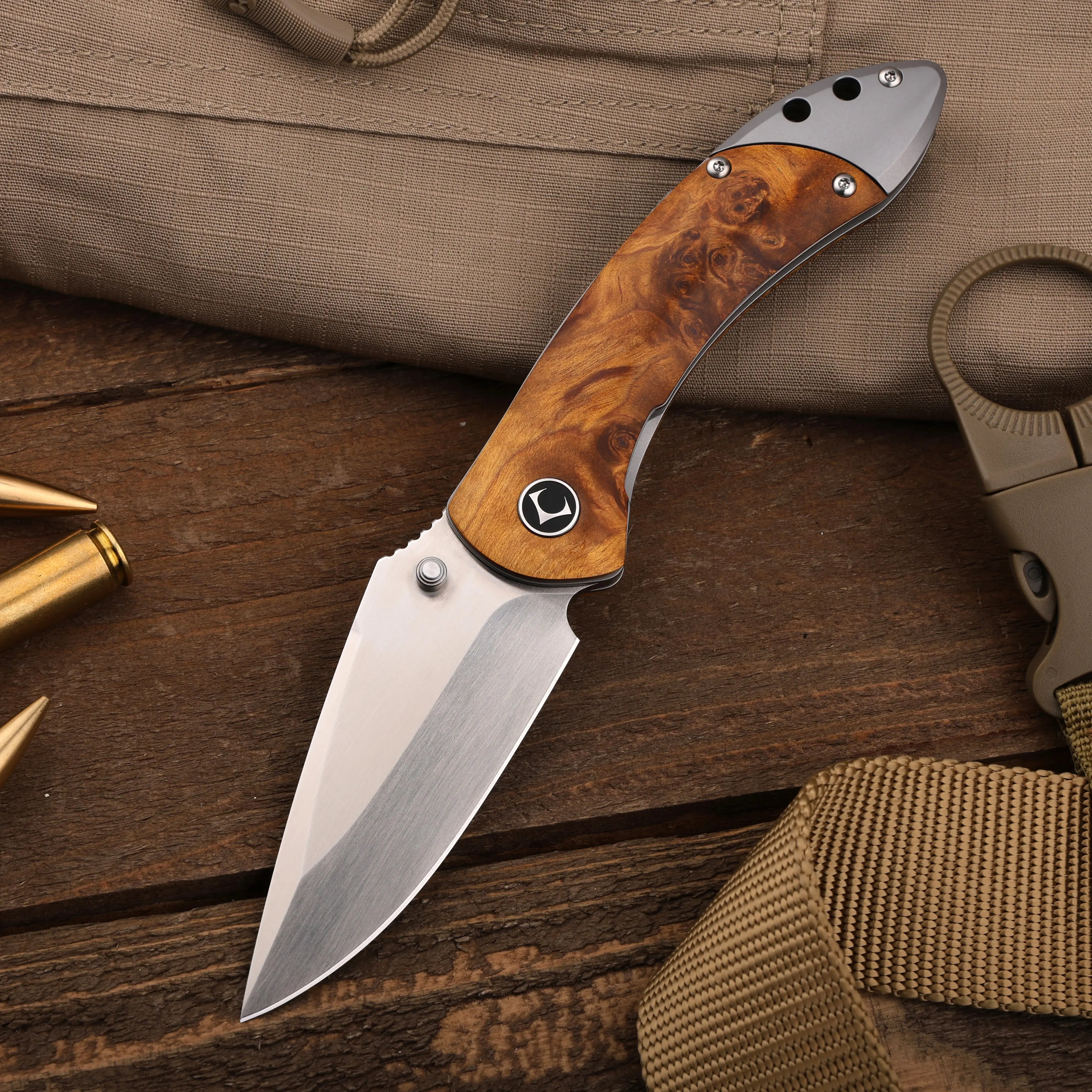 Titanium Folding Knife – Enchantress VG10 with Stabilized Wood EDC variant image - product view 3