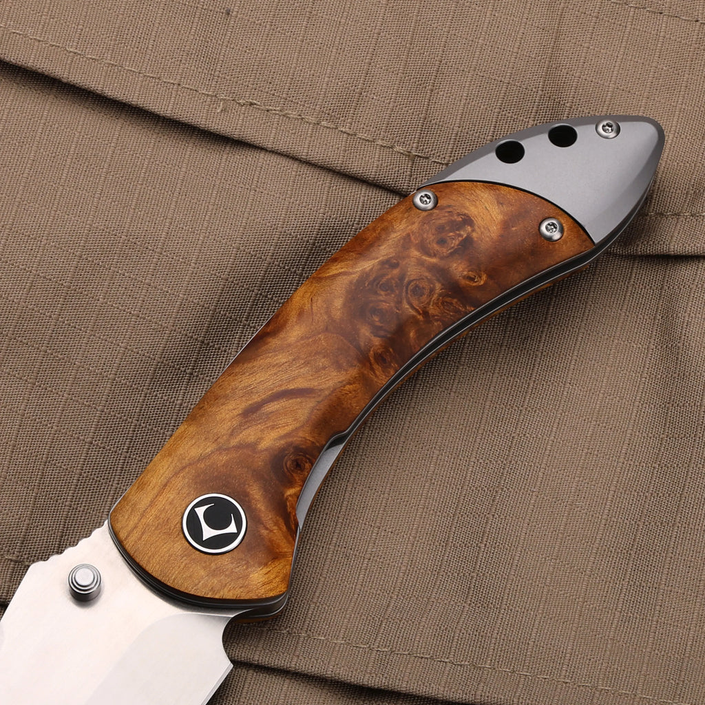 Titanium Folding Knife – Enchantress VG10 with Stabilized Wood EDC detail image - detail view 10