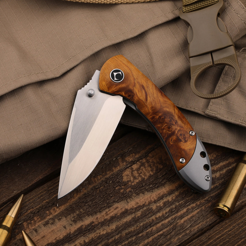 Titanium Folding Knife – Enchantress VG10 with Stabilized Wood EDC detail image - detail view 5