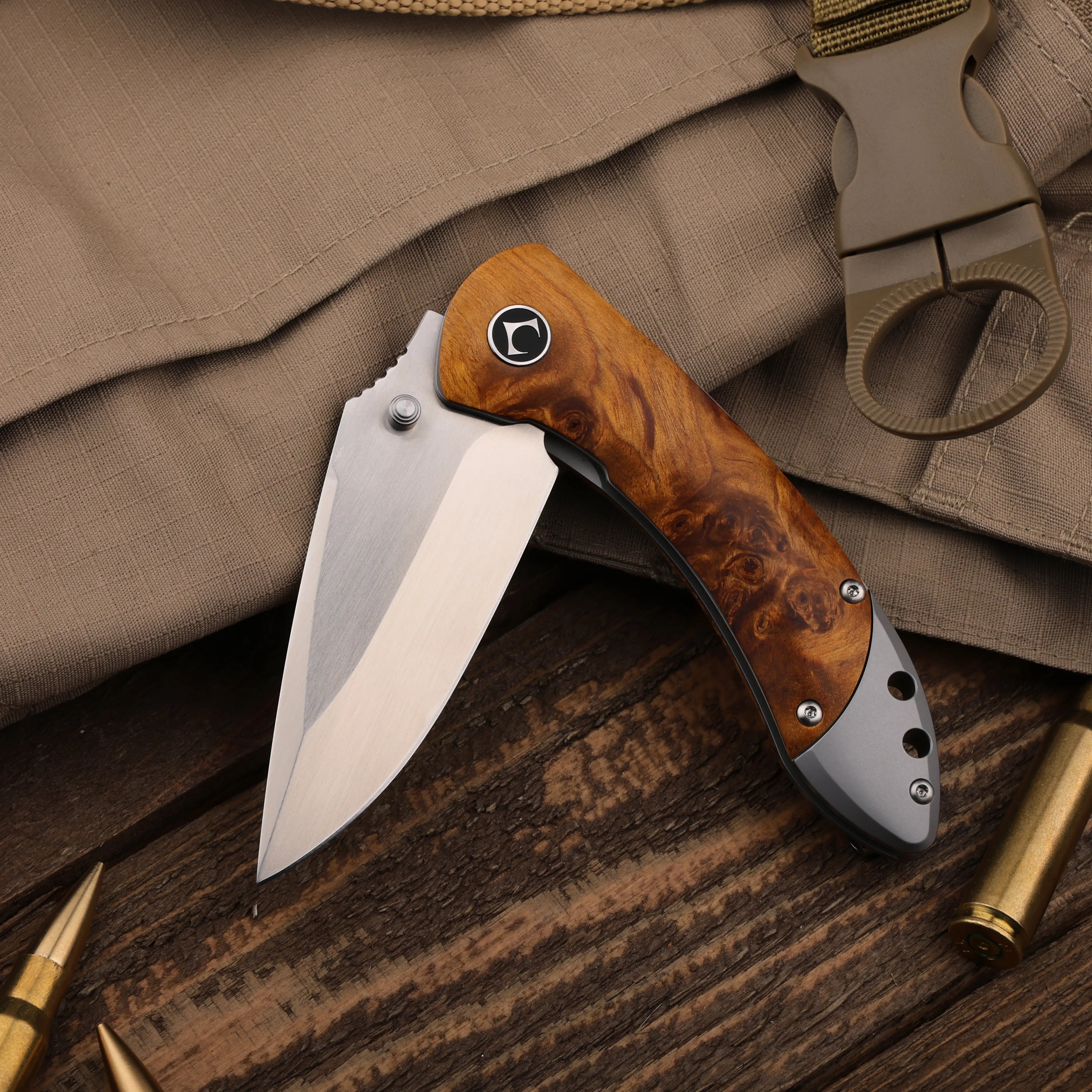 Titanium Folding Knife – Enchantress VG10 with Stabilized Wood EDC detail image - detail view 5