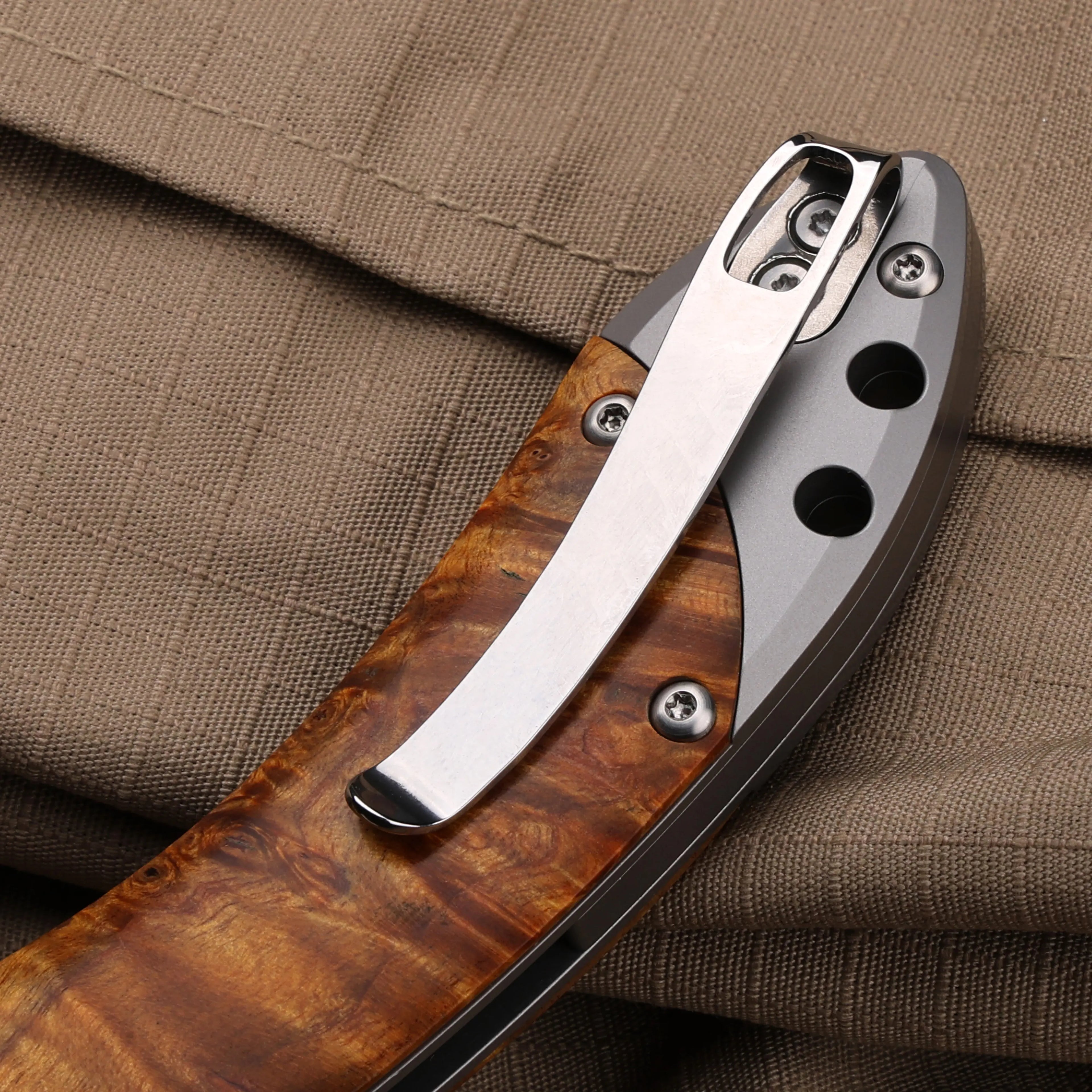 Titanium Folding Knife – Enchantress VG10 with Stabilized Wood EDC detail image - detail view 8