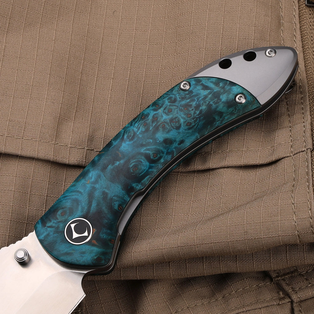 Titanium Folding Knife – Enchantress VG10 with Stabilized Wood EDC detail image - detail view 9