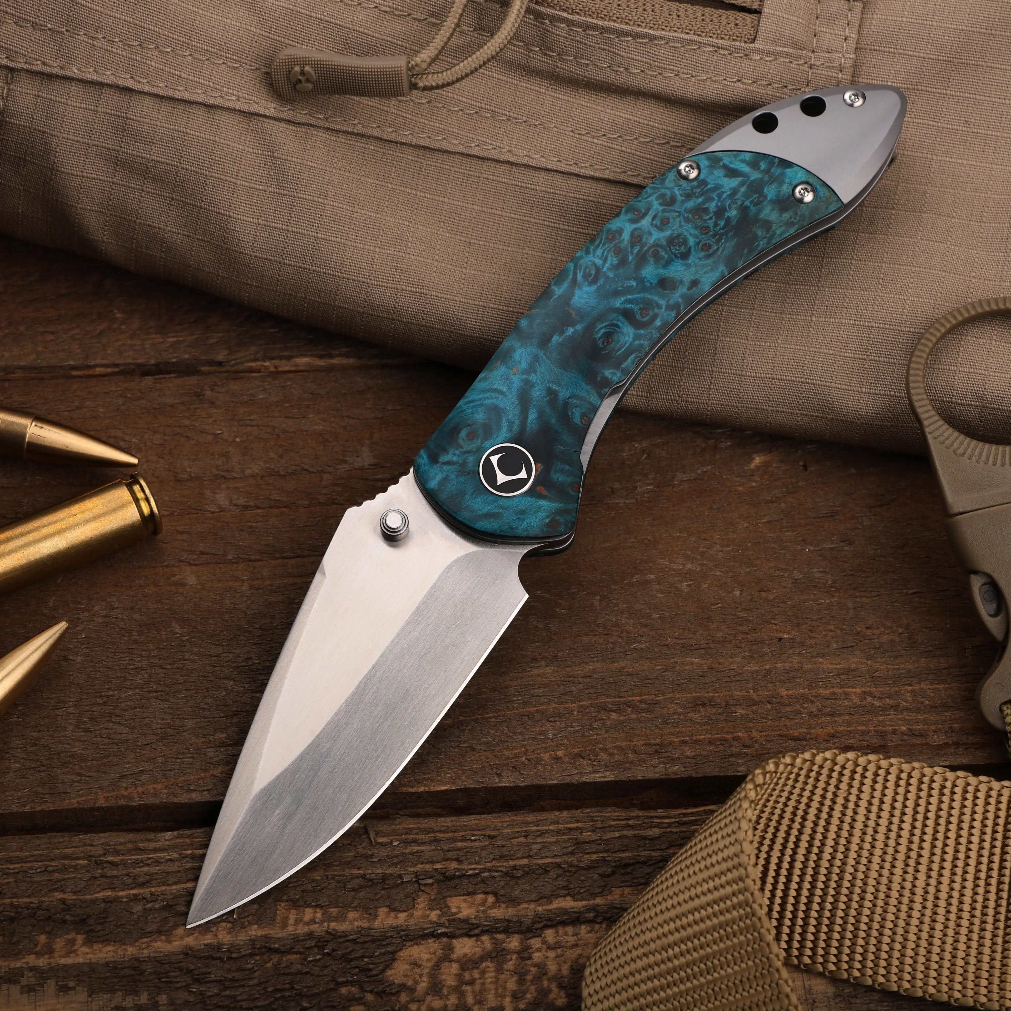 Titanium Folding Knife – Enchantress VG10 with Stabilized Wood EDC variant image