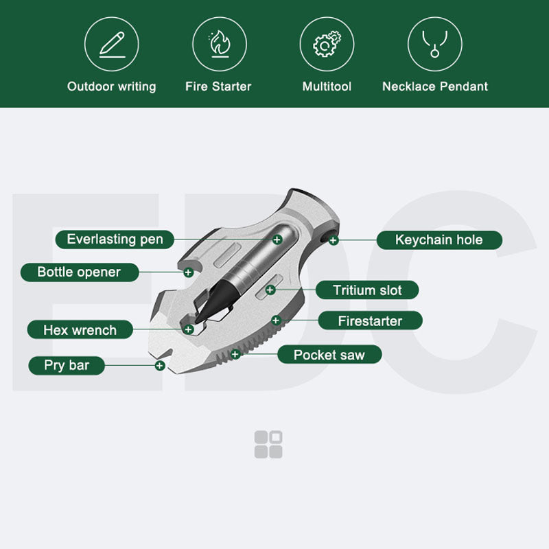 Titanium Pendant – Flounder 1.0 EDC with Multi-Tool with Pen & Firestarter detail image - detail view 12