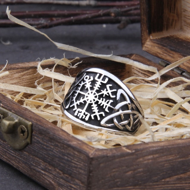 Vegvisir Compass Ring – Viking with Norse Rune Gothic Symbol Band variant image