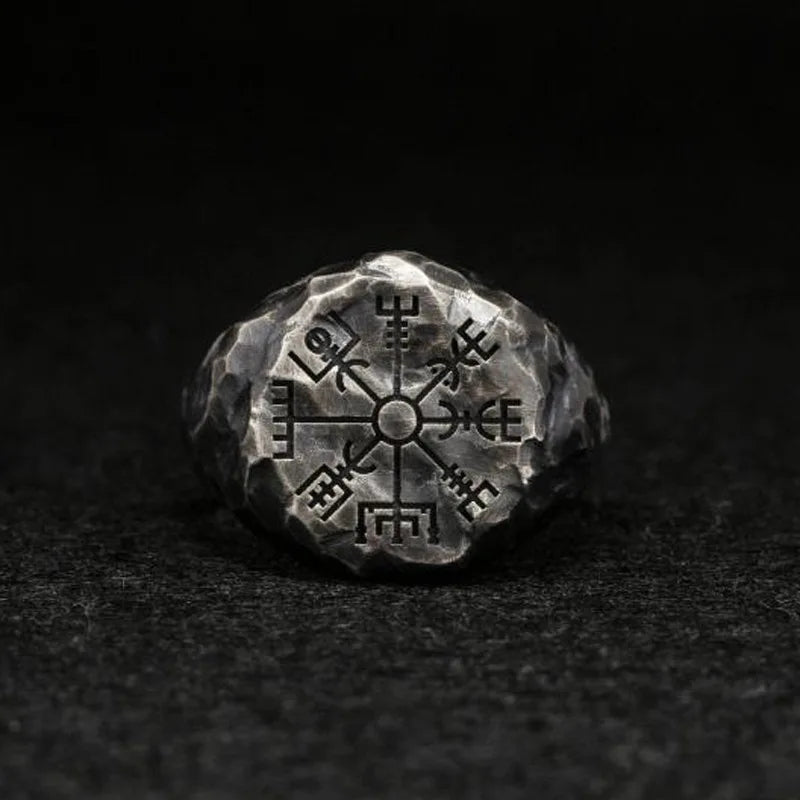 Vegvisir Compass Ring – Viking with Open Band Adjustable Gothic Punk Vintage detail image
