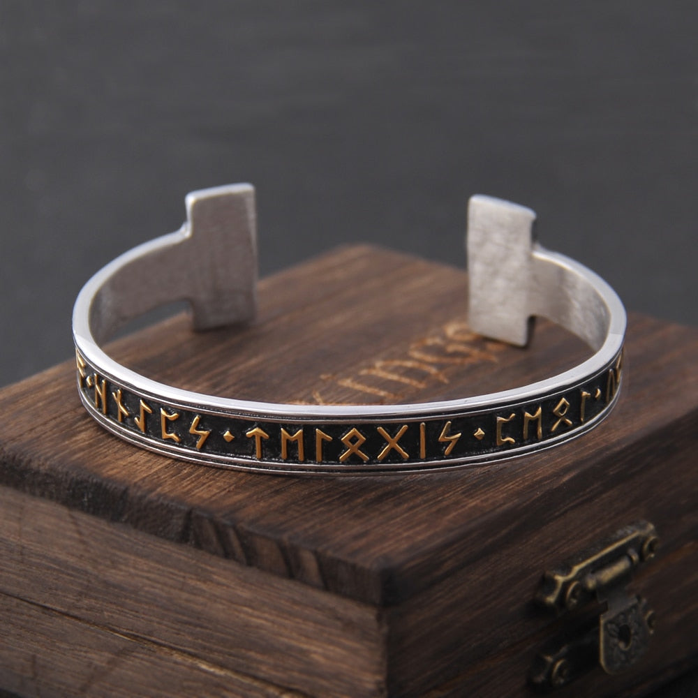 Viking Rune Bracelet – Ancient Cuff Norse Gothic Biker Statement Bangle detail image