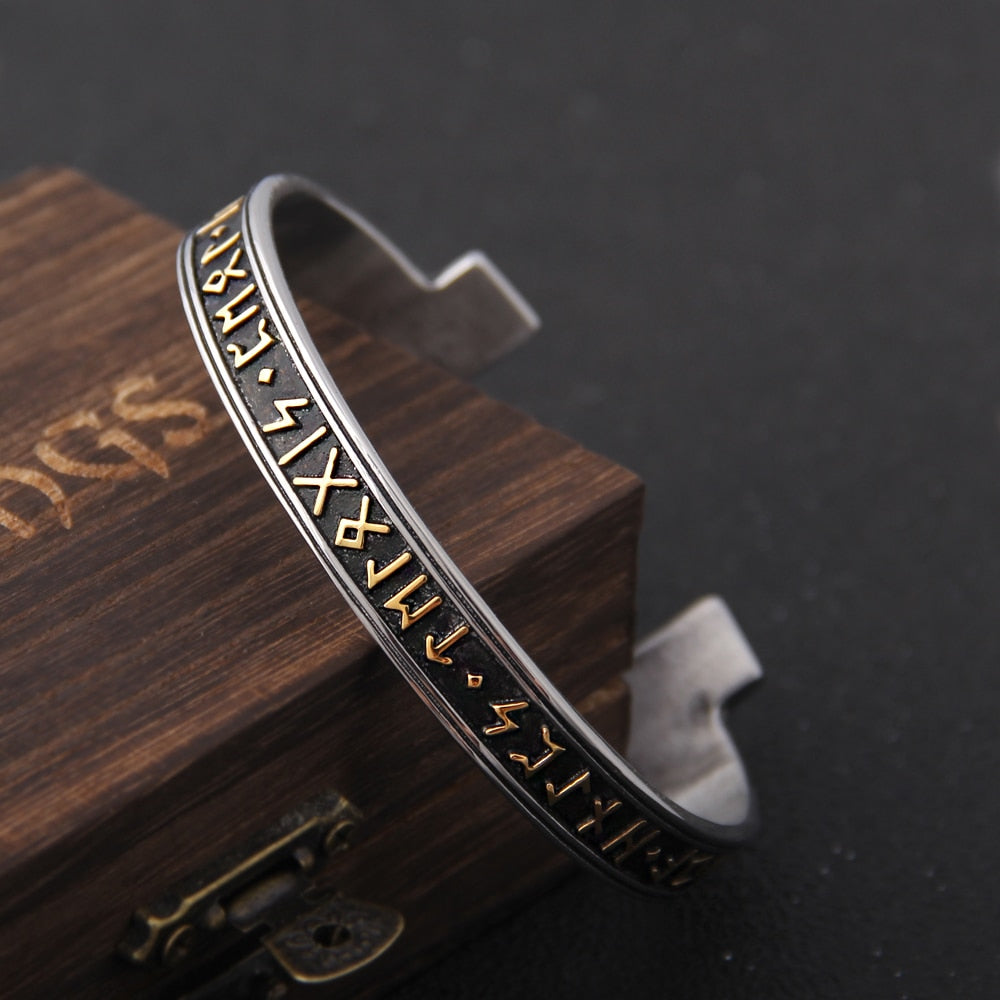 Viking Rune Bracelet – Ancient Cuff Norse Gothic Biker Statement Bangle detail image - detail view 3
