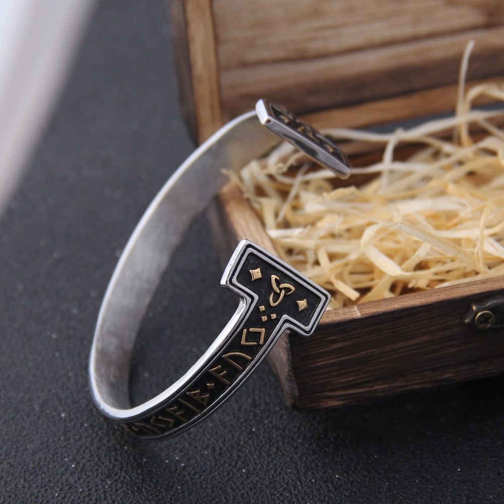 Viking Rune Bracelet – Ancient Cuff Norse Gothic Biker Statement Bangle detail image - detail view 5