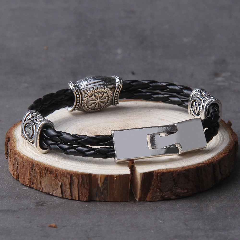 Viking Rune Bracelet – Leather with Helm of Awe Norse Gothic Punk Statement detail image - detail view 3
