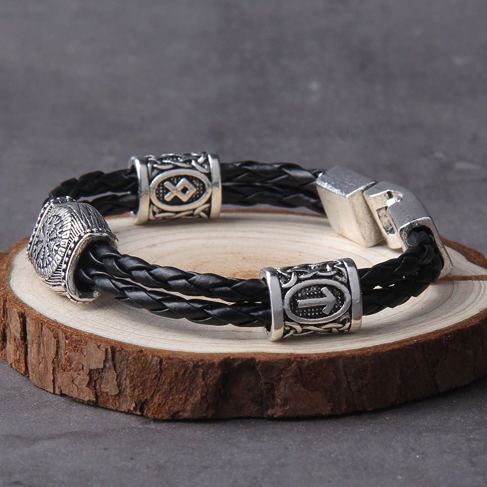 Viking Rune Bracelet – Leather with Helm of Awe Norse Gothic Punk Statement detail image - detail view 5