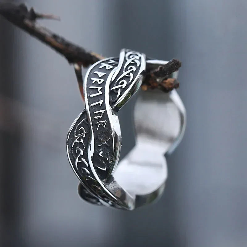 Viking Rune Ring – 316L Stainless Steel with Intertwined Odin Norse Gothic Band detail image