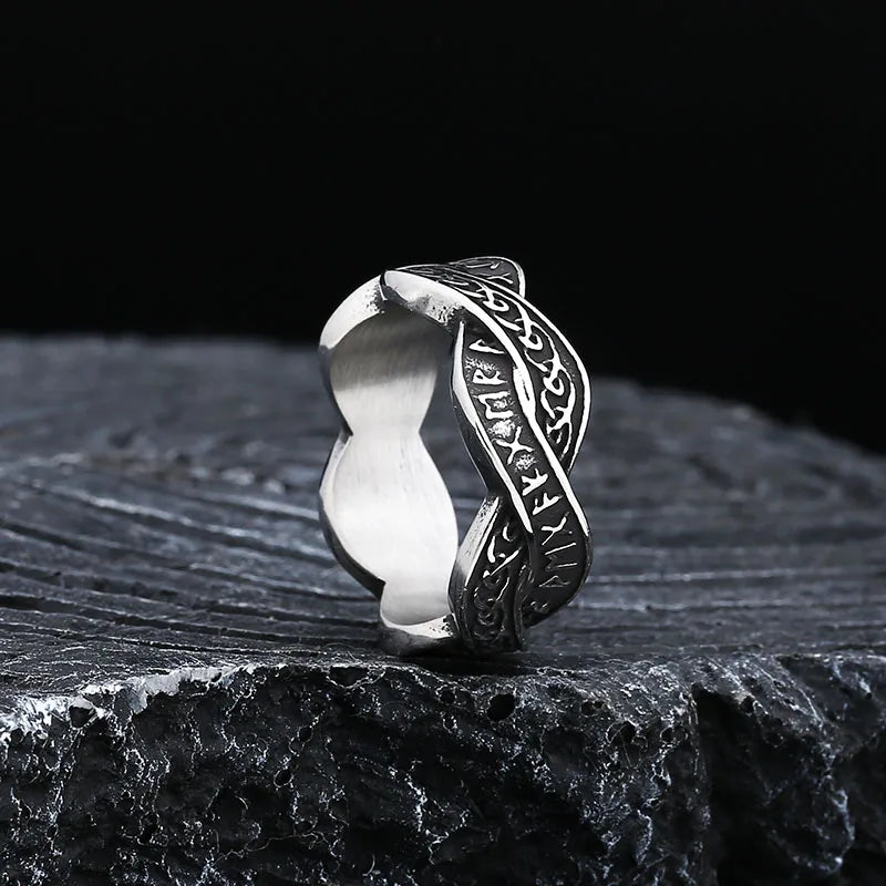 Viking Rune Ring – 316L Stainless Steel with Intertwined Odin Norse Gothic Band detail image - detail view 3