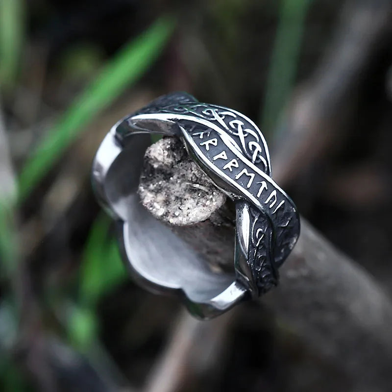 Viking Rune Ring – 316L Stainless Steel with Intertwined Odin Norse Gothic Band product image