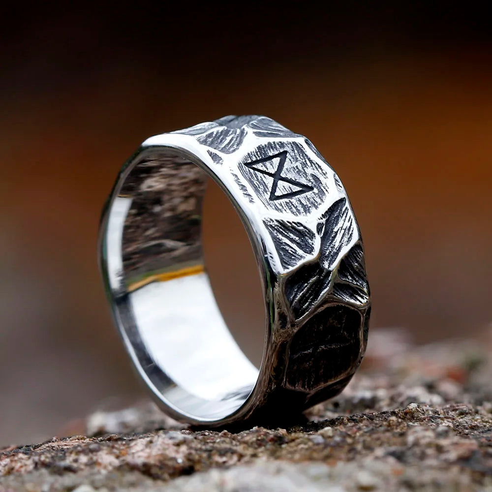 Viking Rune Ring – Biker with Gothic Textured 316L Stainless Steel Statement detail image - detail view 3